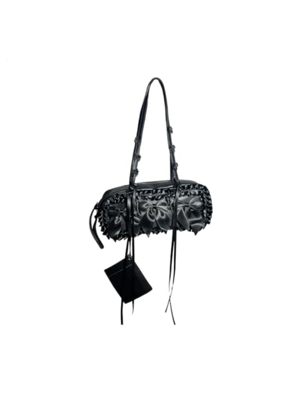 Gothic Bow Shoulder Bag PU Leather Satin Ruffles Card Holder